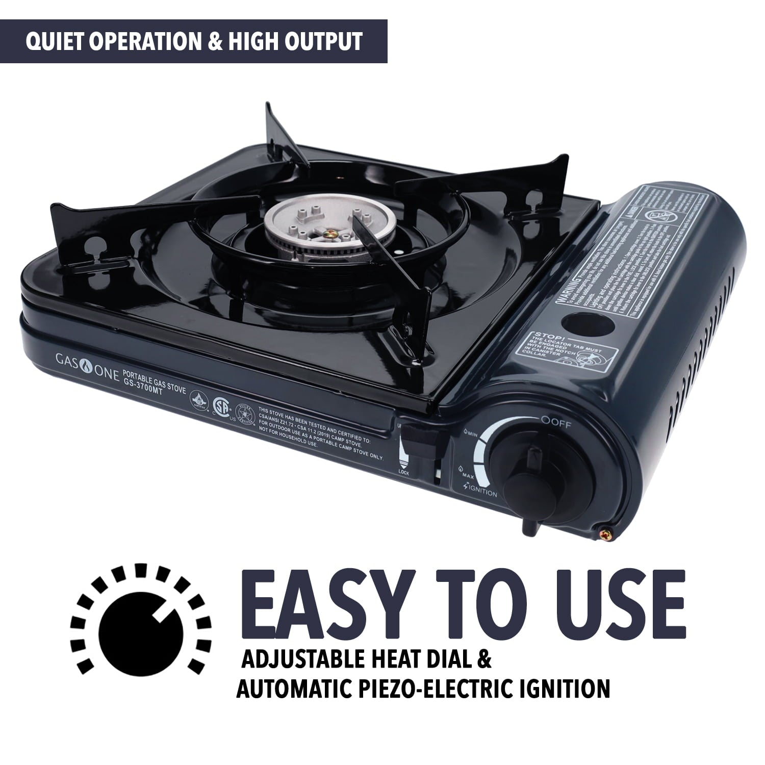 GAS ONE NEW 10,000 BTU CSA List Portable Butane Gas Stove with Carrying Case CSA Listed- Midnight