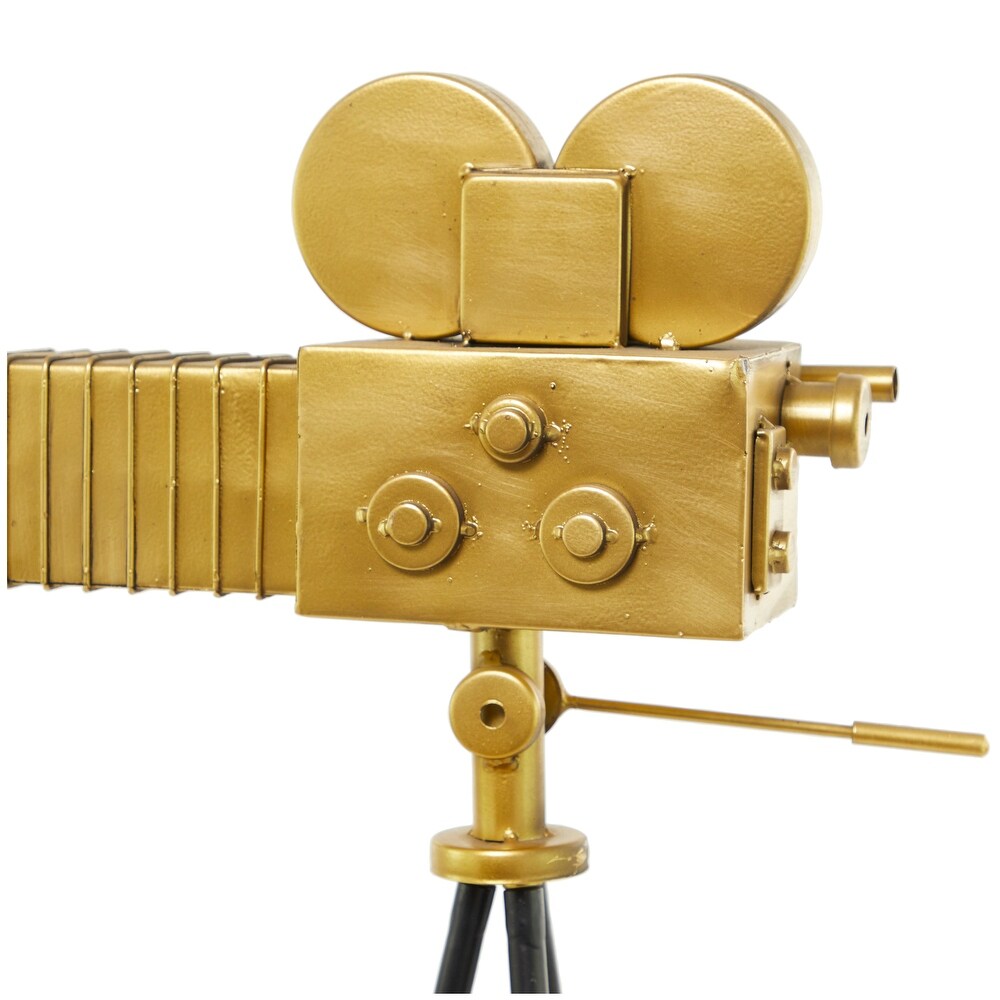 Gold Metal Camera Film Sculpture with Tripod Stand   14.00W x 12.00L x 43.00H