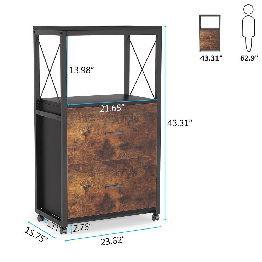 BYBLIGHT Atencio Rustic Brown Rolling File Cabinet with 2 Drawer and Open Storage for Legal Size BB-CJ188XL