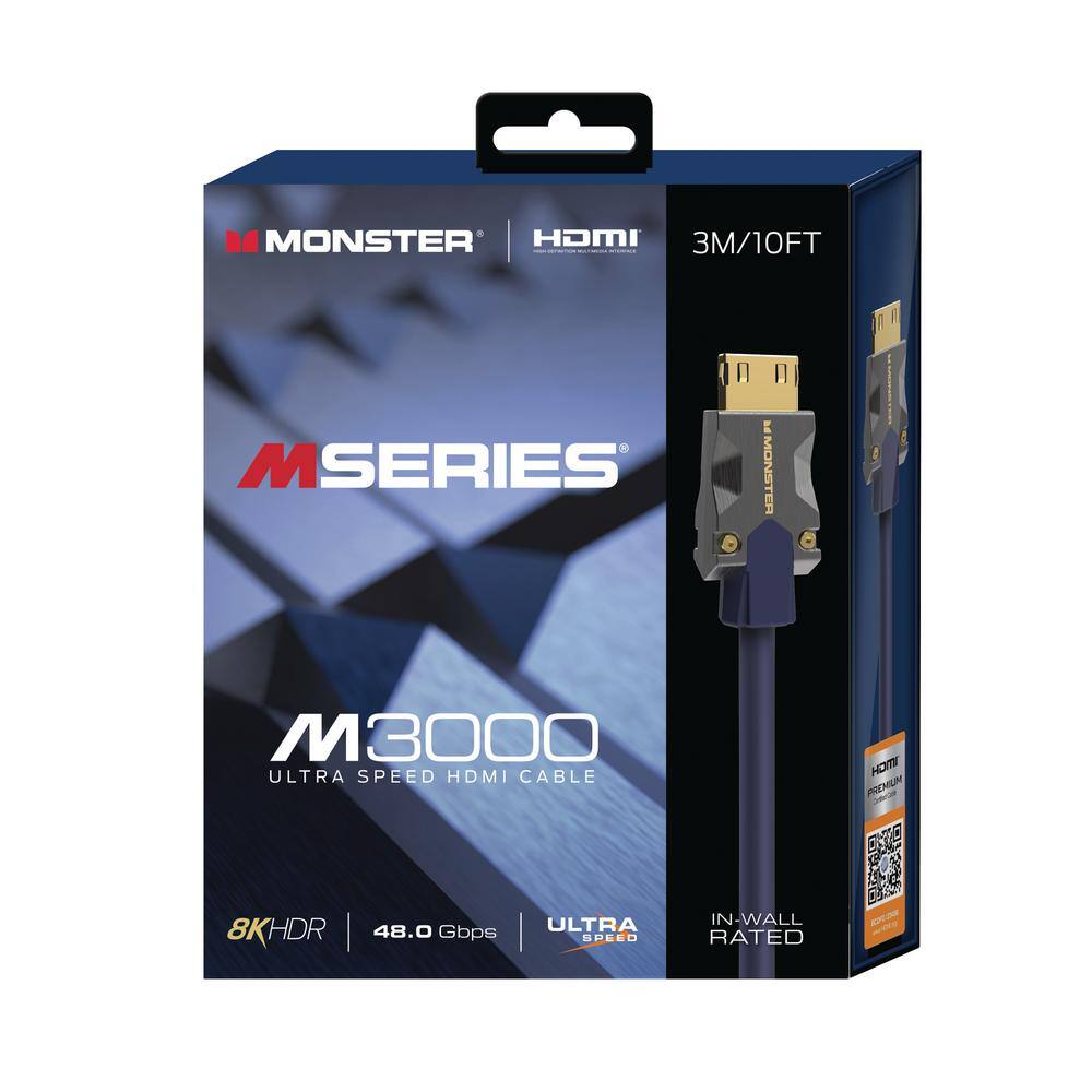 Monster 10 ft. M-3000 Ultra-Speed HDMI Cable 48 GBPS 8K HDR Resolution 24K Gold Platted Connectors MHV1-1019-US