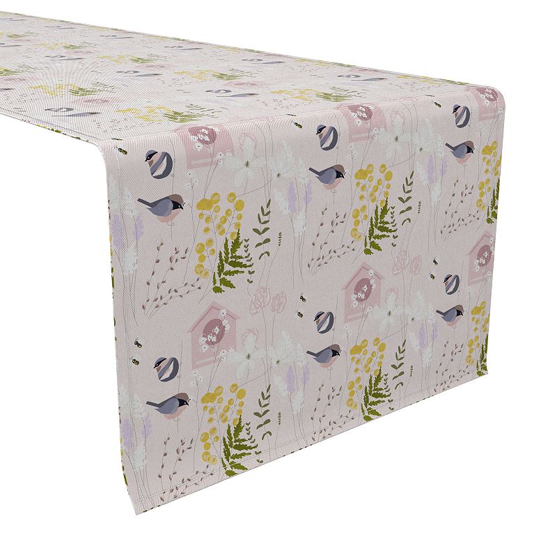 Table Runner， 100% Cotton， 16x90， Spring Garden and Bird House