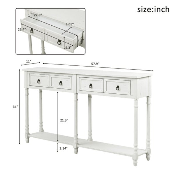 Entryway Sofa Console Table with Storage Drawers and Shelf (White)