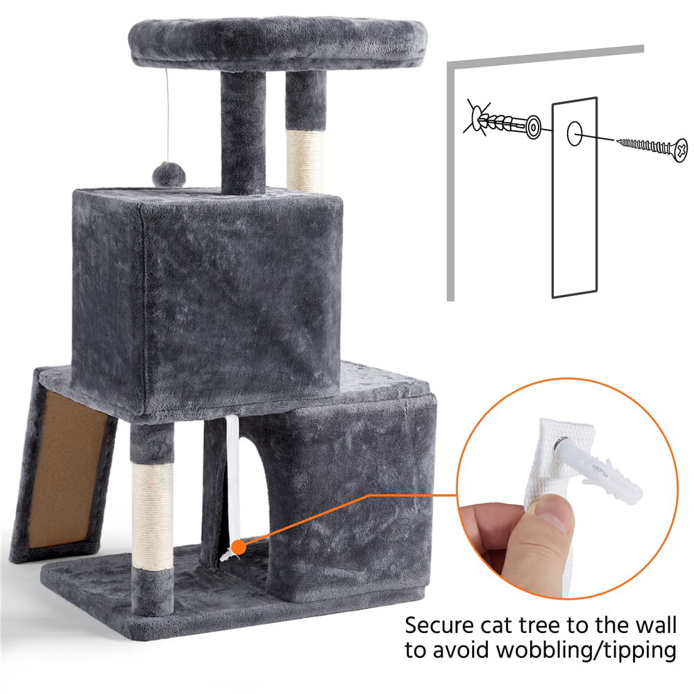 Topeakmart 42'' Double Condo Cat Tree Tower Scratching Posts， Dark Gray