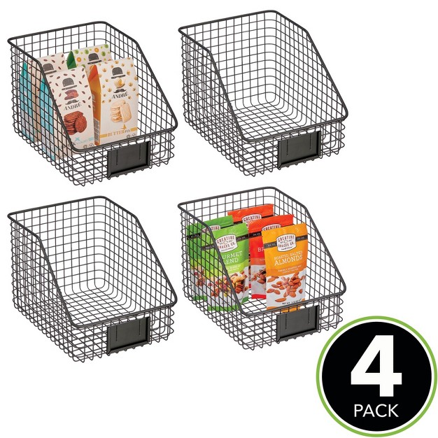 Mdesign Small Slanted Kitchen Organizer Basket Label Slot 4 Pack Matte Black