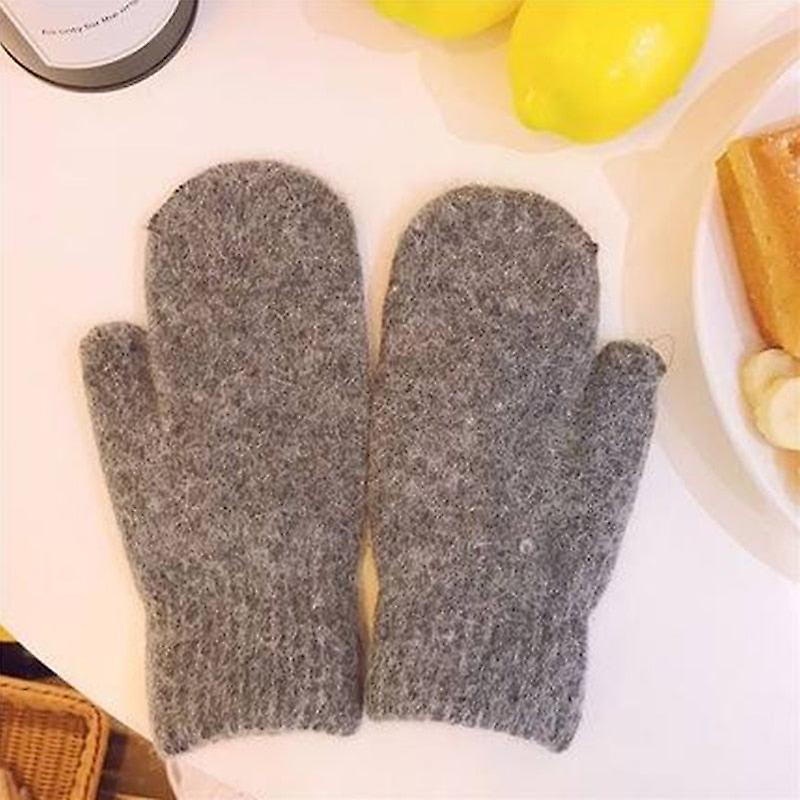 Winter Women Soft Wool Rabbit Hair Warm Knit Gloves