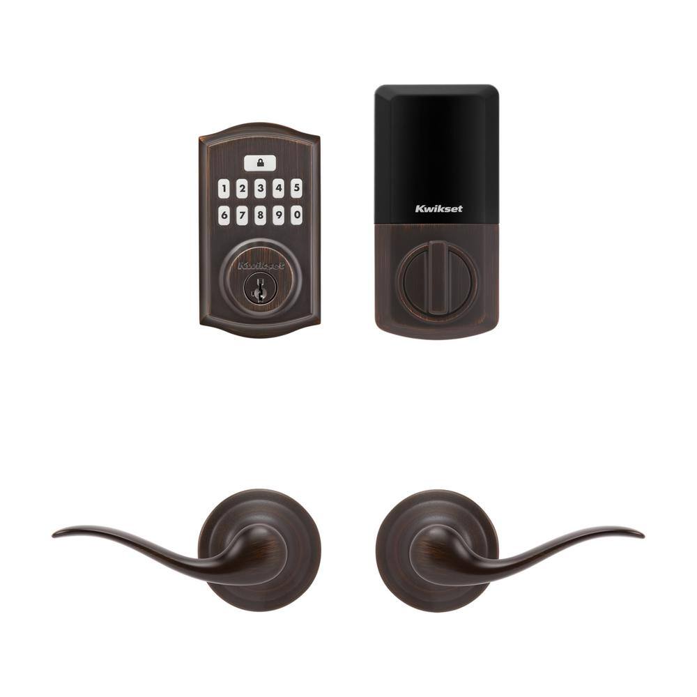 Kwikset SmartCode 260 Traditional Venetian Bronze Keypad Electronic Deadbolt Feat SmartKey wTustin HallCloset Lever Combo Pack 9260TRL720TN11P