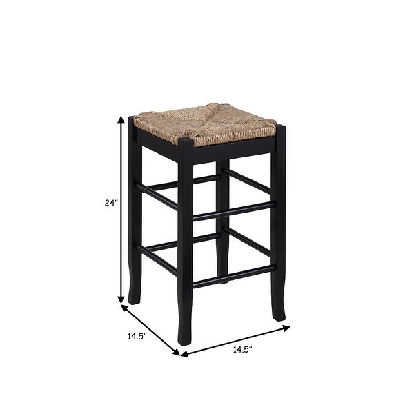 Chris 24 Inch Counter Stool with Wood Frame， Handwoven Rush Seat， Black