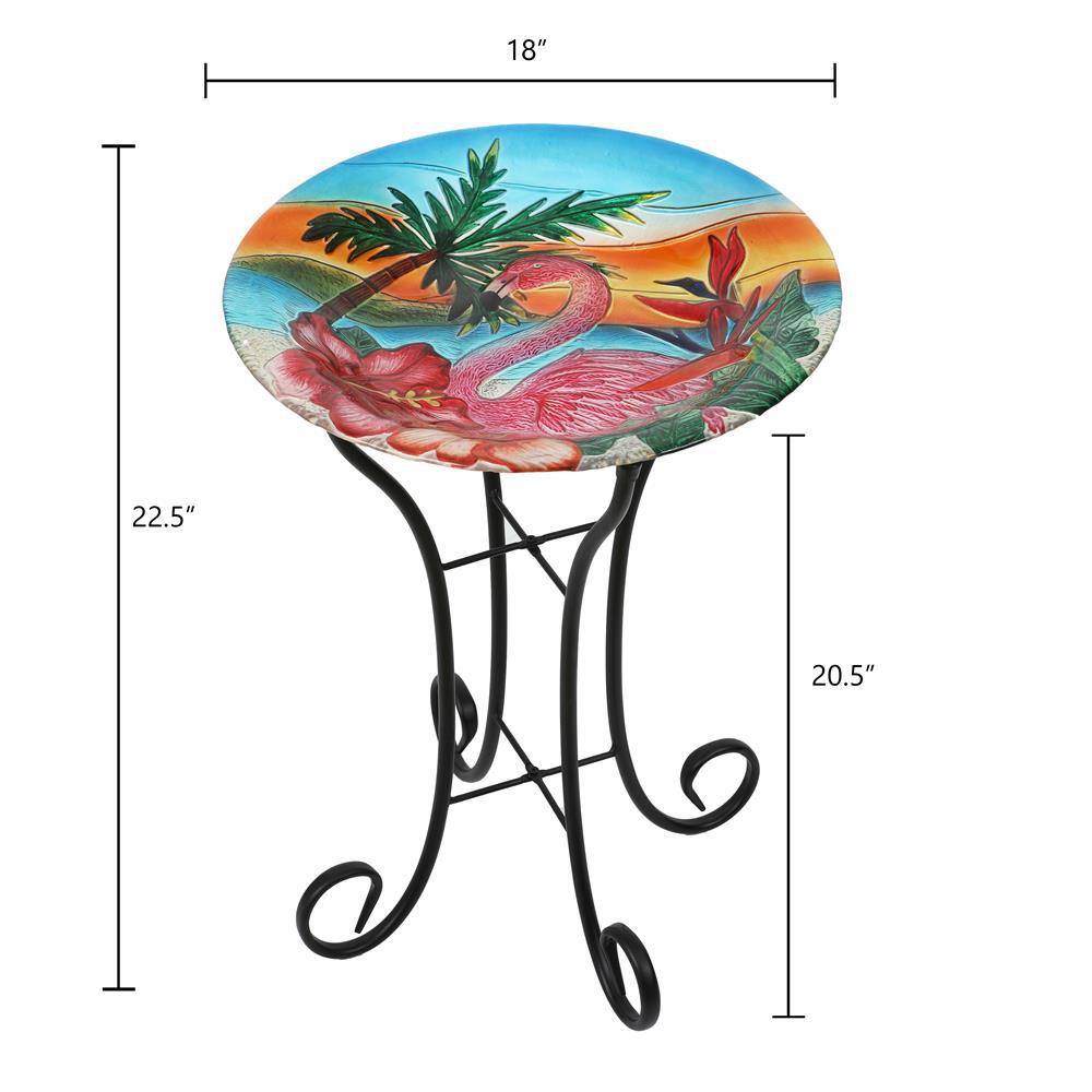 Luxen Home Flamingo Glass Bird Bath with Metal Stand WHP1520