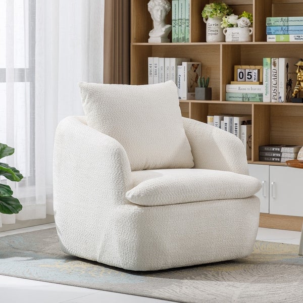 Modern Upholstered Living Room Swivel Club Chair with Pillow