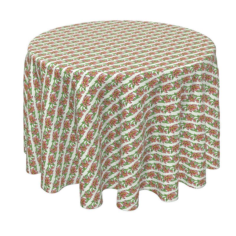 Round Tablecloth， 100% Polyester， 60 Round， Peony Floral Stripe