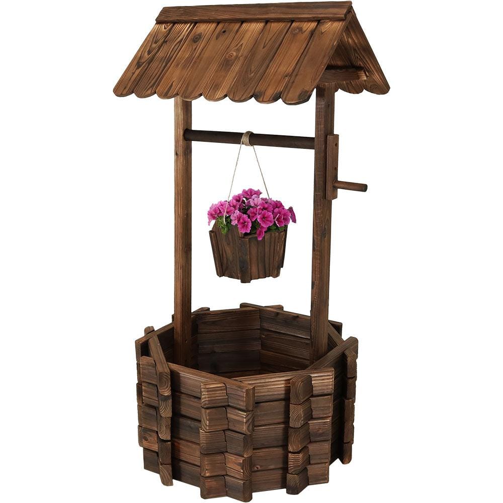 Sunnydaze Decor 45 in. Wishing Well Wood Outdoor Garden Planter DSL-116