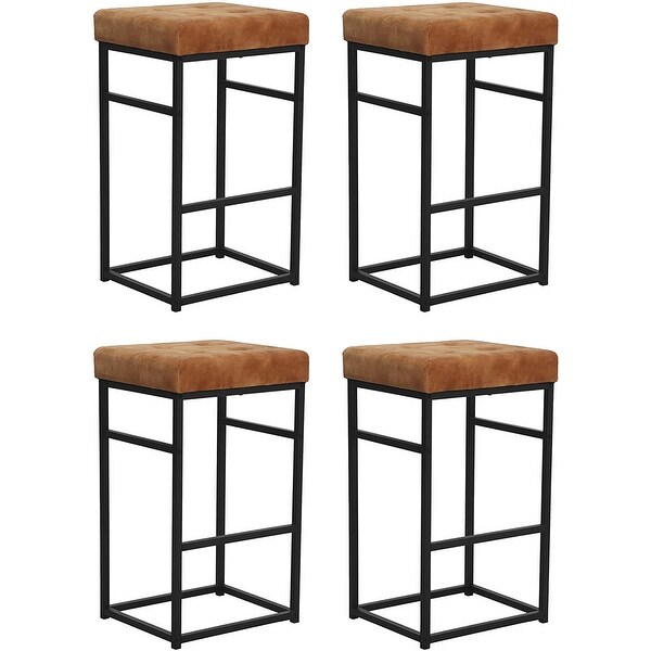 30 Inch Backless Metal Barstool with Brown/Grey Velvet Seat-Set of 4