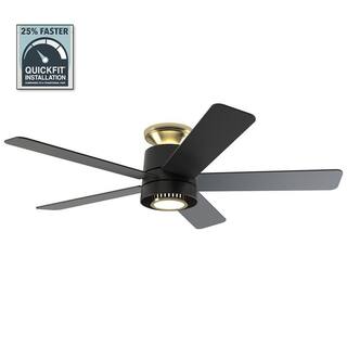 Hampton Bay Panache 52 in. LED Indoor Matte Black with Brass Accents Ceiling Fan with UplightDownlight and Remote Included 92407