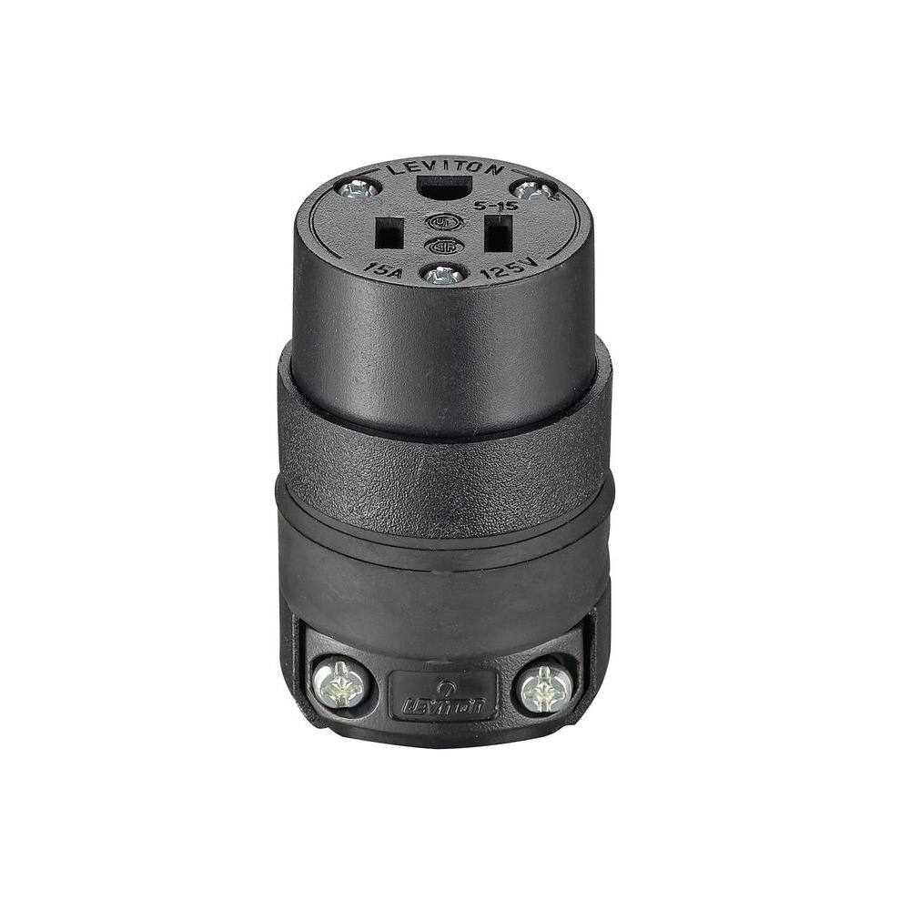 Leviton 15 Amp 2-Pole Straight Blade Grounding Connector Black R60-515CR-00R