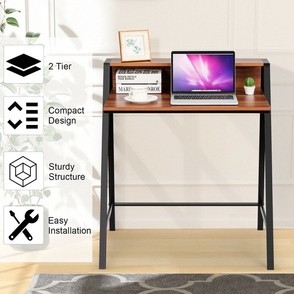 Costway 2 Tier Computer Desk PC Laptop Table Study Writing Home Office