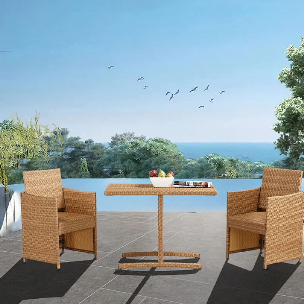 3 Pieces Outdoor Dining Set  Cushioned Rattan Chairs and Rectangular Table   Tropical   Outdoor Dining Sets   by Decor Love  Houzz