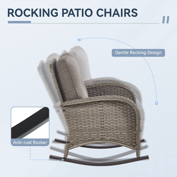 Gymojoy Patio Furniture Set PE Wicker Rocking Chairs and Side Table