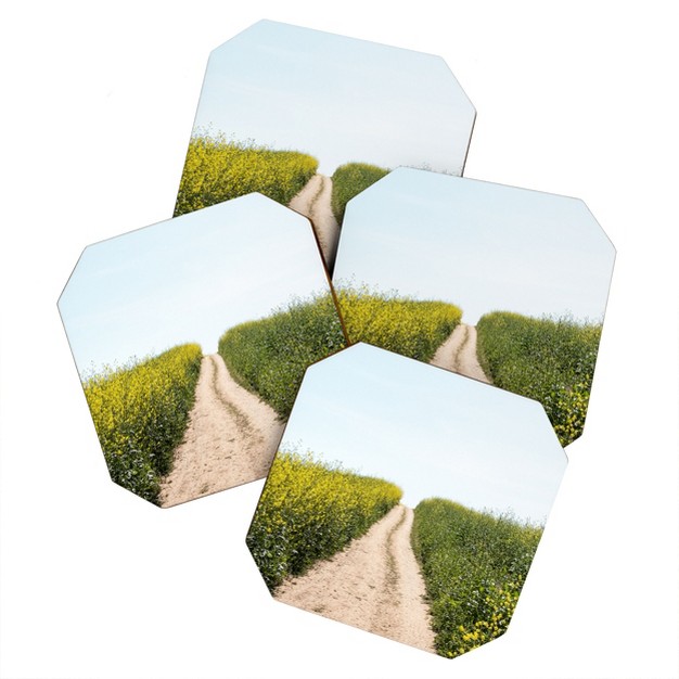 By Brije Black Mustard Flower Field Coaster Set Deny Designs