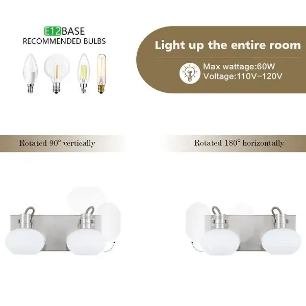 WINGBO 2 Light Bathroom Vanity Light Fixture, Nickel Vanity Light with Opal Glass, Wall Sconces Lighting