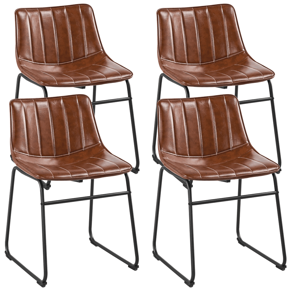 SMILE MART Industrial Faux Leather Armless Dining Chairs， Set of 4， Brown