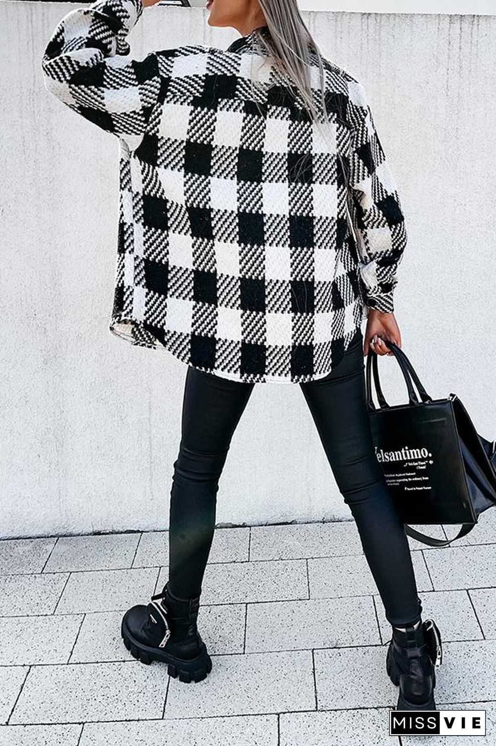 Houndstooth Print Lapel Jacket