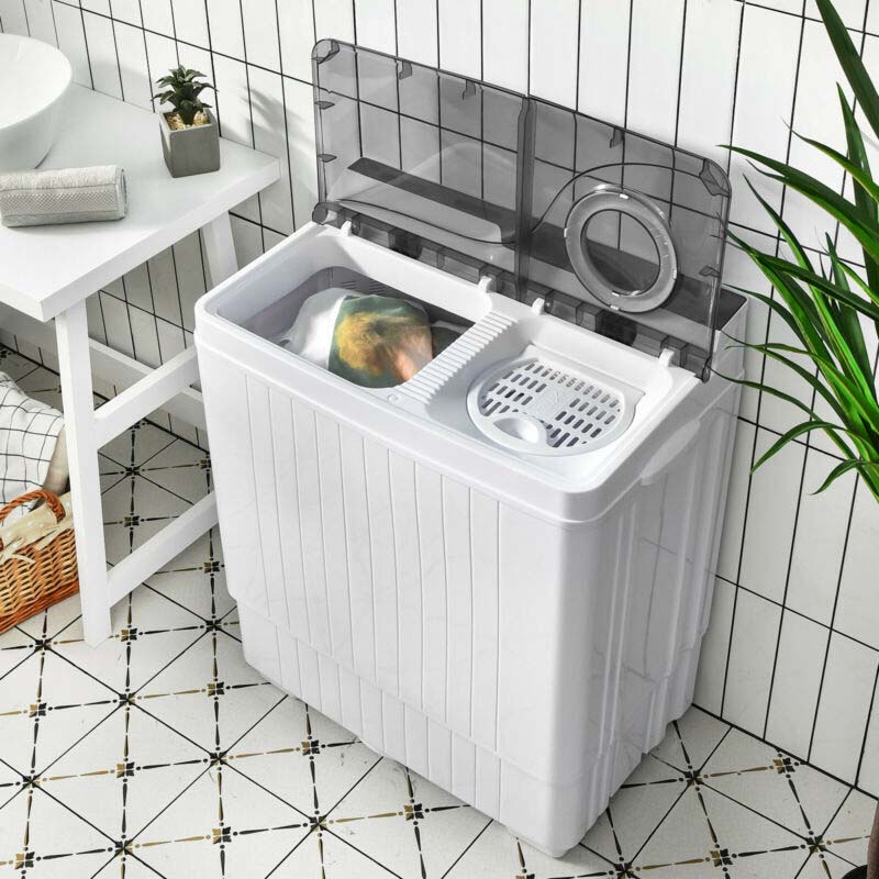 26 LBS Portable Washing Machine with Drain Pump, 2-in-1 Twin Tub Top Load Washer Dryer Combo for RV Apartment