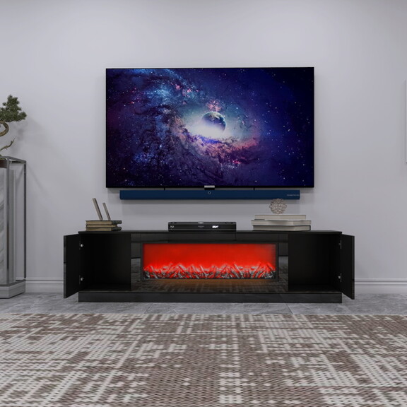 Living room furniture modern black electric firepl...