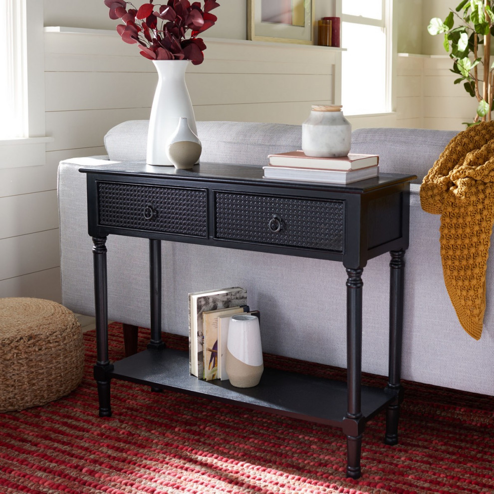 Antonio 2 Drawer Console Table Black   Tropical   Console Tables   by AED Luxury Home Decor  Houzz