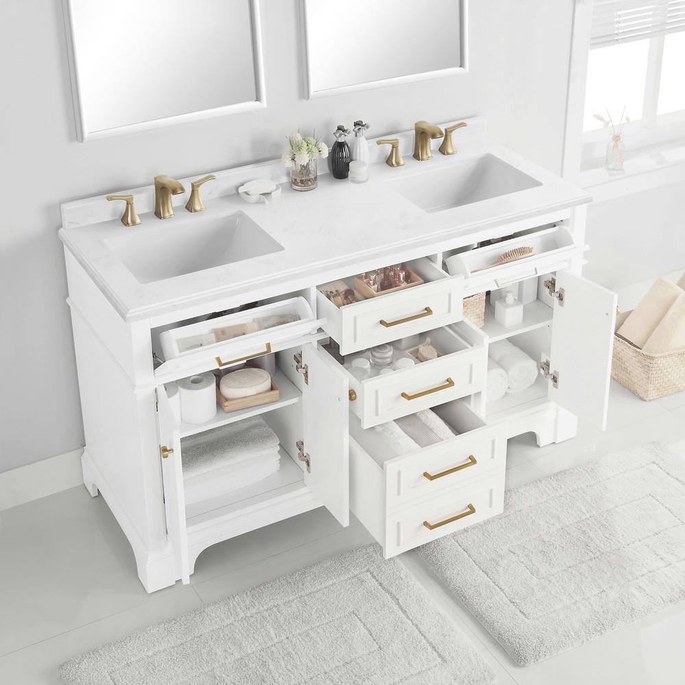 Home Decorators Collection Melpark 60 in. W x 22 in. D x 34.5 in. H Bath Vanity in White with White Cultured Marble Top Melpark 60W