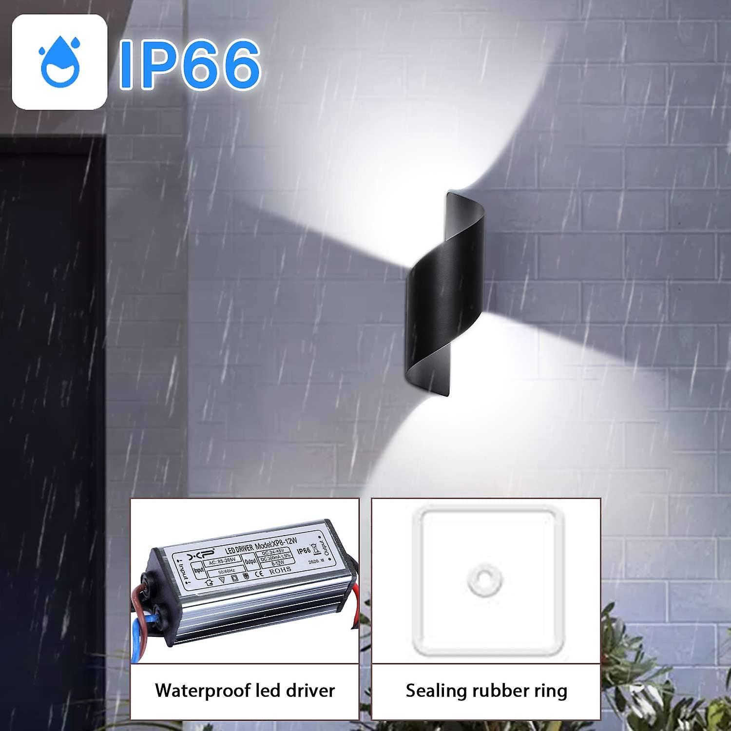 10w Led Outdoor Wall Light Waterproof Ip66，cold White Black