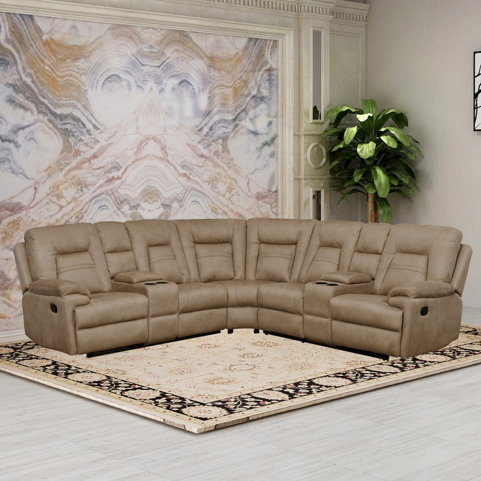 Betsy Furniture Microfiber Reclining Sectional Living Room Set  Latte   Contemporary   Living Room Furniture Sets   by Vanity Art LLC  Houzz