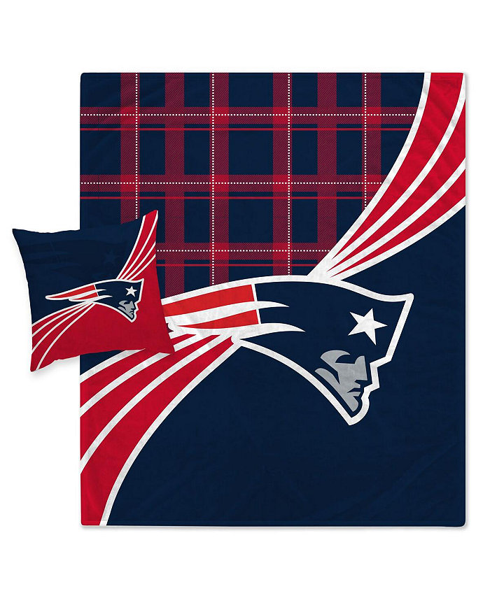 Pegasus Home Fashions New England Patriots Plaid Wave Flannel Fleece Blanket and Pillow Combo Set