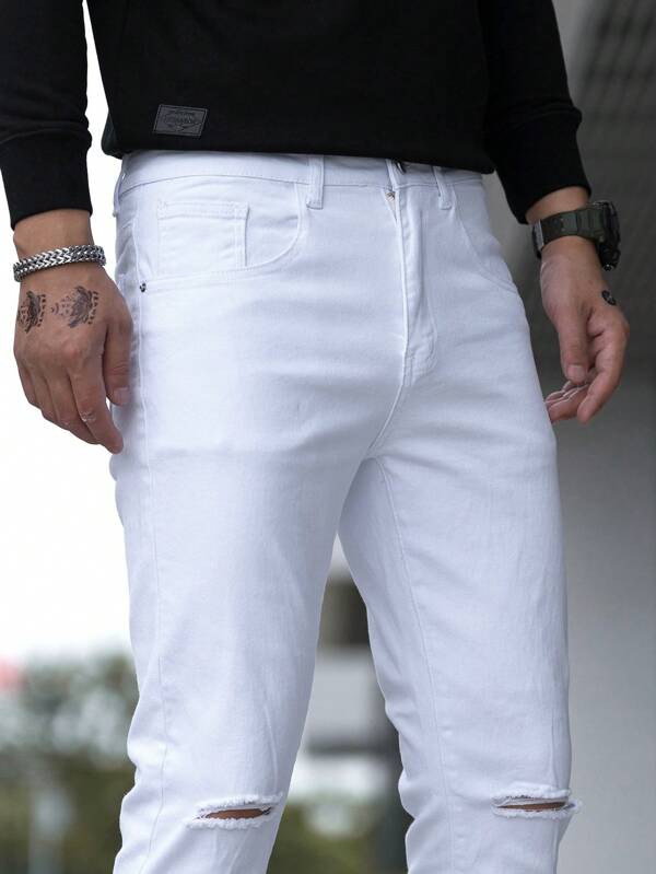 Men Ripped Frayed Skinny Jeans