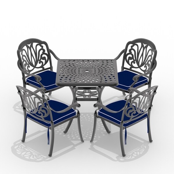 L30.71*W30.71inch Cast Aluminum Patio Dining Table with Black Frame and Umbrella Hole