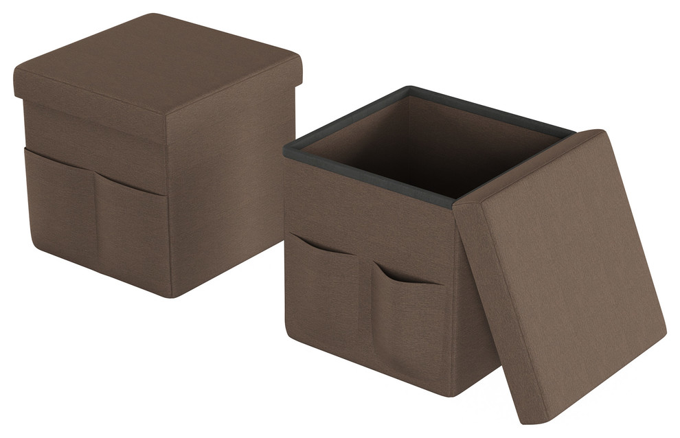 Lavish Home Pair Folding Ottoman With Pockets   Contemporary   Footstools And Ottomans   by Trademark Global  Houzz