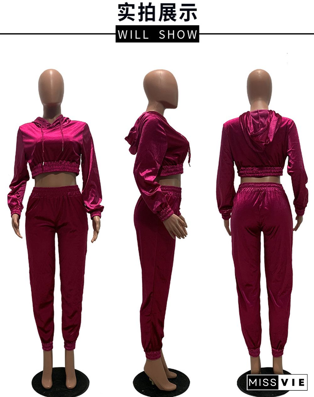 Velveteen Crop Navel Top Casual Pants Two-piece Set