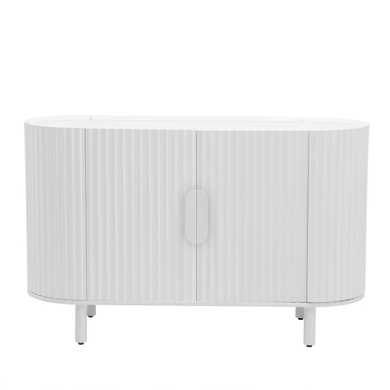 Modern Storage Cabinet Curved Design Sideboard with Adjustable Shelves  Suitable for Living Room Entrance  White