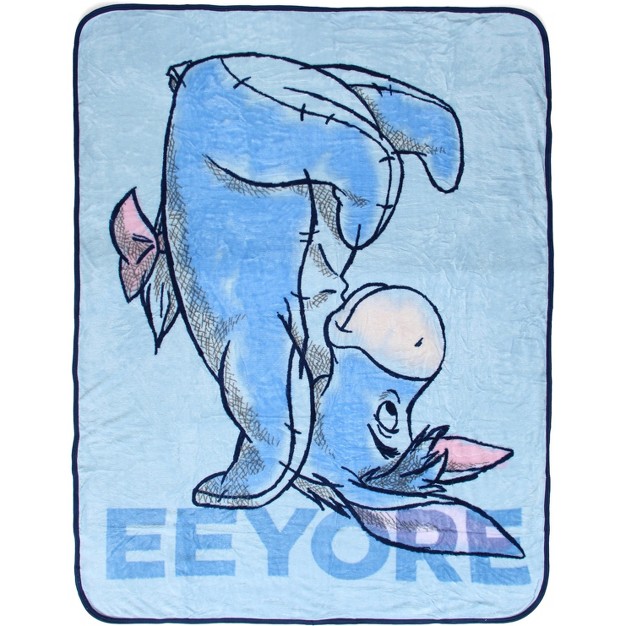 Disney Winnie The Pooh Eeyore Handstand Micro Raschel Fleece Throw Blanket Blue