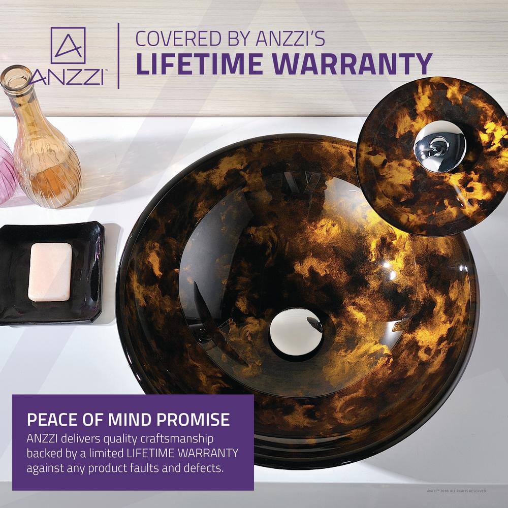 ANZZI Toa Deco-Glass Vessel Sink in Kindled Amber with Matching Chrome Waterfall Faucet LS-AZ8102