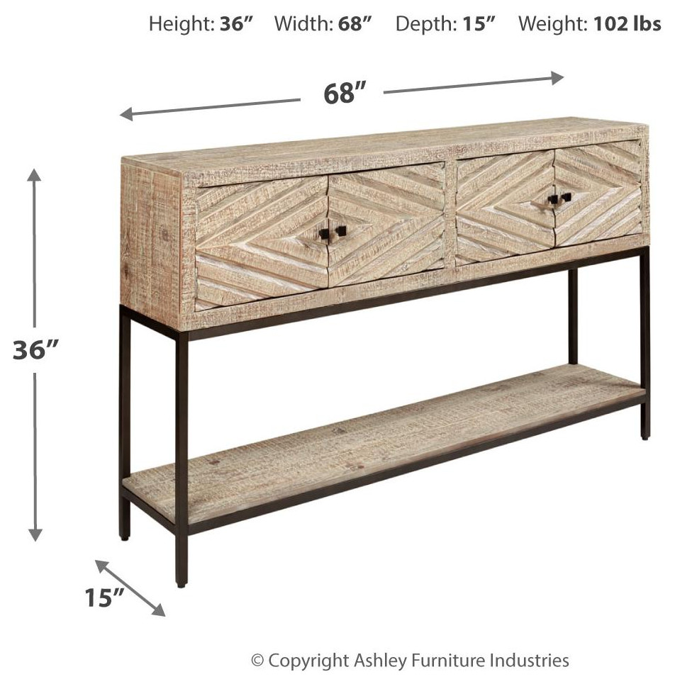 Roanley Distressed White Console Sofa Table   Industrial   Console Tables   by Ashley Furniture Industries  Houzz