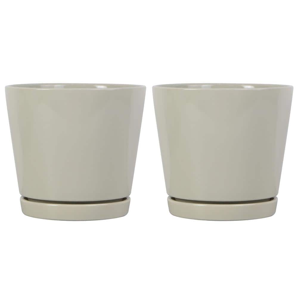 Trendspot 8 in. Oatmeal Knack Ceramic Planter， Set of 2 ECR01721S-08W2