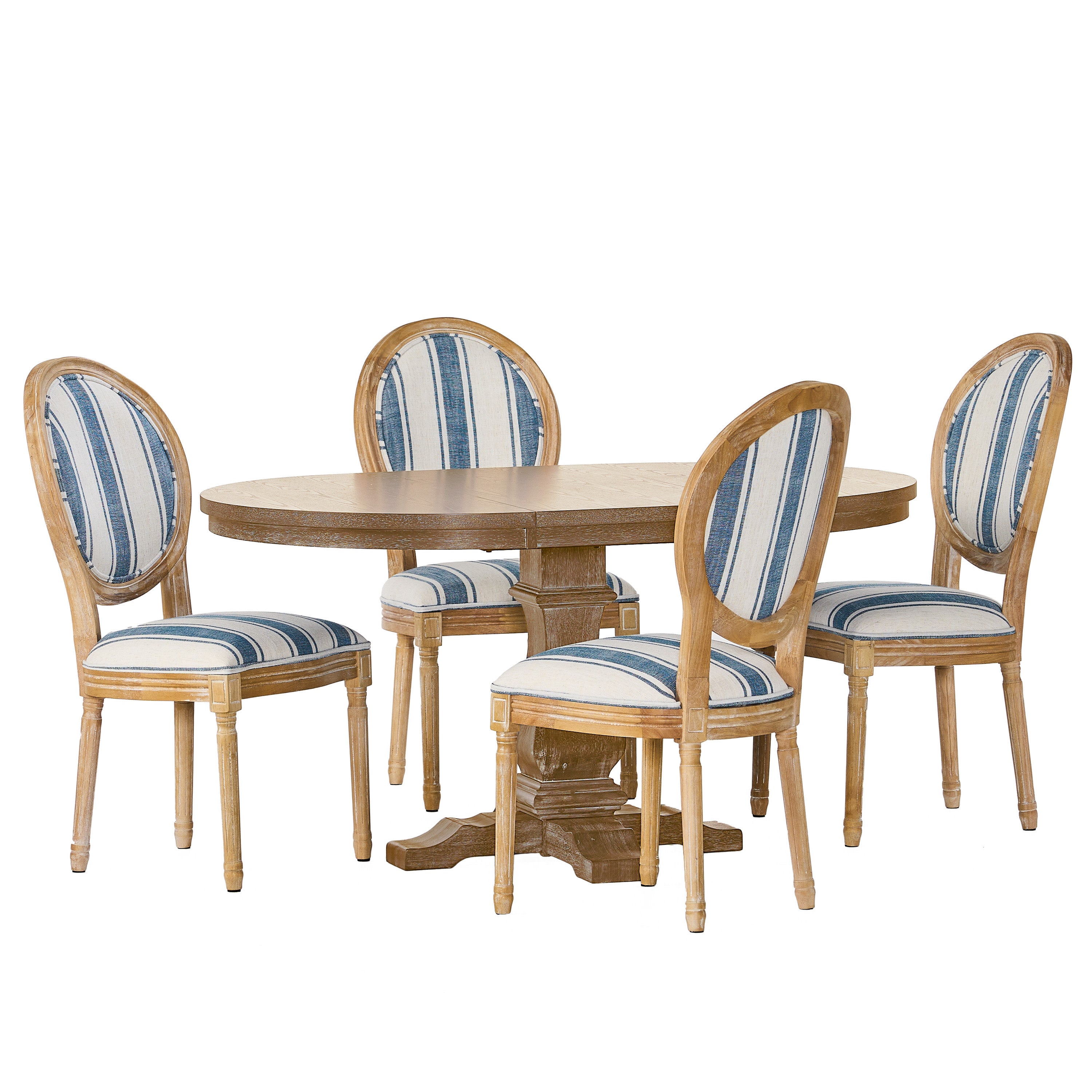 Naclerio French Country Fabric Upholstered Wood 5 Piece Dining Set