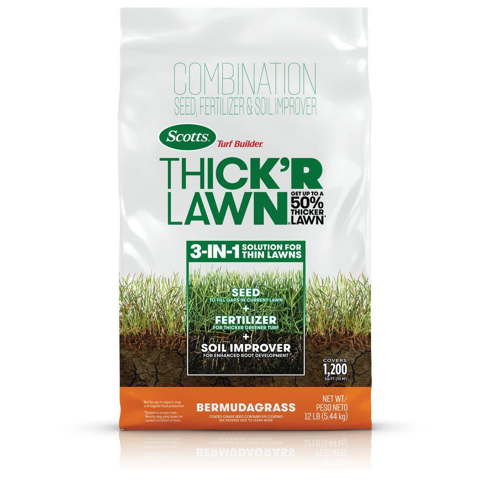 Scotts Turf Builder 12 lbs. 1200 sq. ft. THICK'R LAWN Grass Seed Fertilizer and Soil Improver for Bermudagrass 30177A1