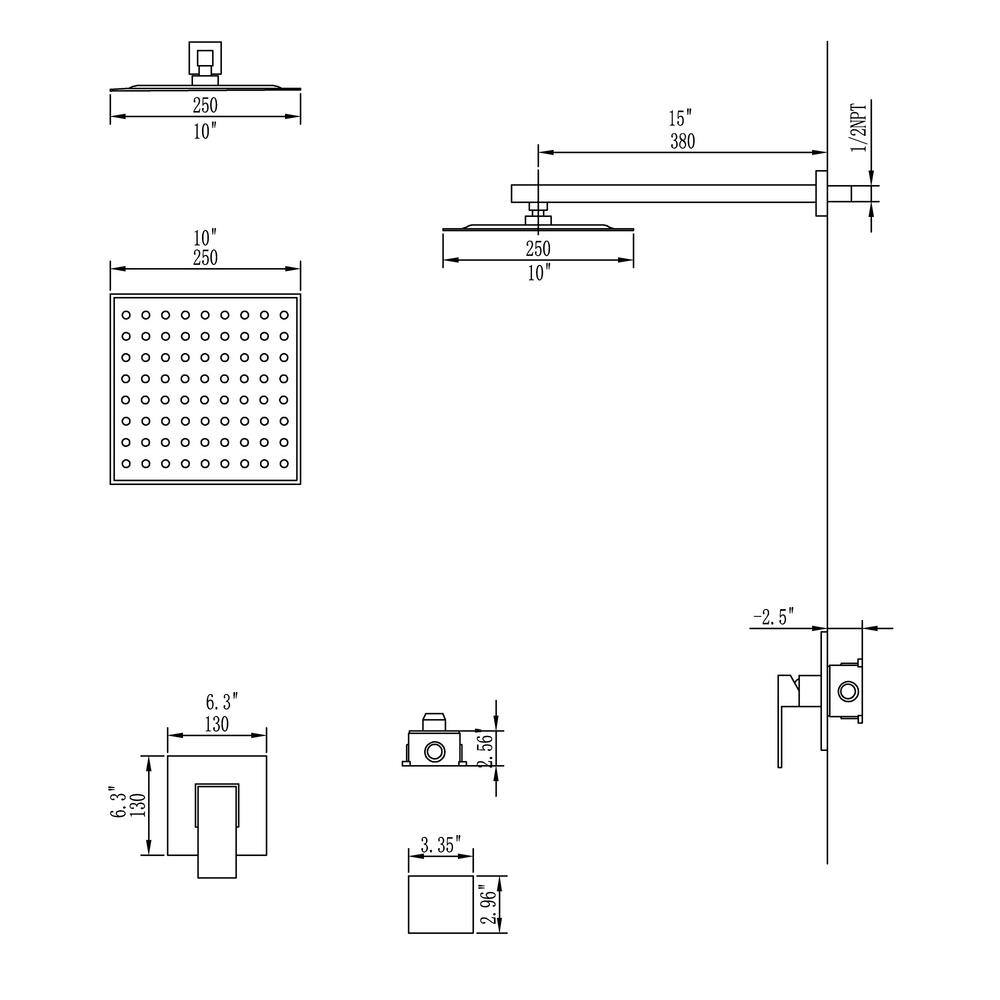 1-Spray Patterns with 1.5 GPM 10 in. Wall Mount Rain Fixed Shower Head in Brushed Gold NK-LQNK-0720