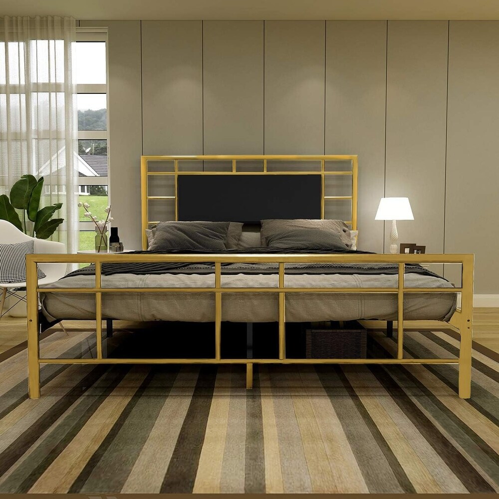 Goutwel Metal Platform Bed Frame with Headboard and Footboard