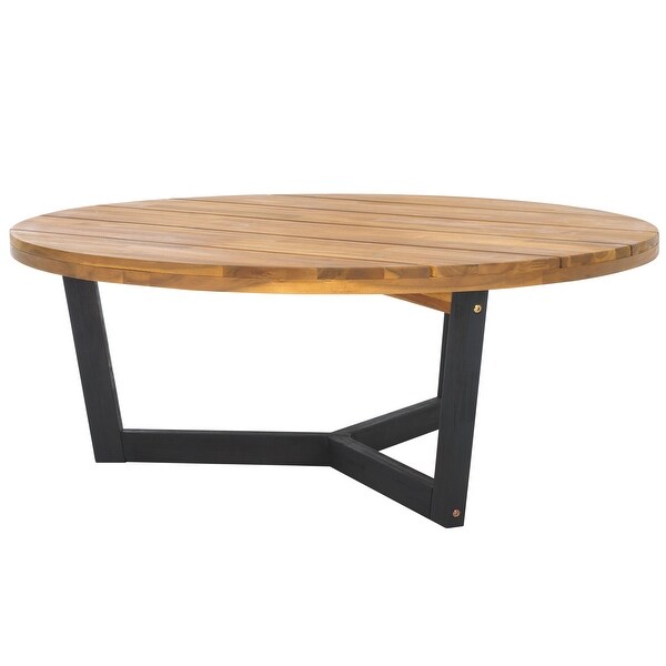 SAFAVIEH Outdoor Leo Solid Wood Round Coffee Table