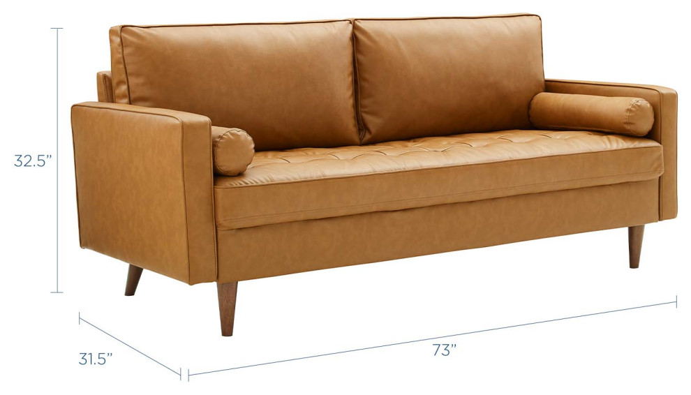 Modern Designer Living Room Lounge Club Lobby Sofa  Faux Leather  Tan Brown   Midcentury   Sofas   by House Bound  Houzz