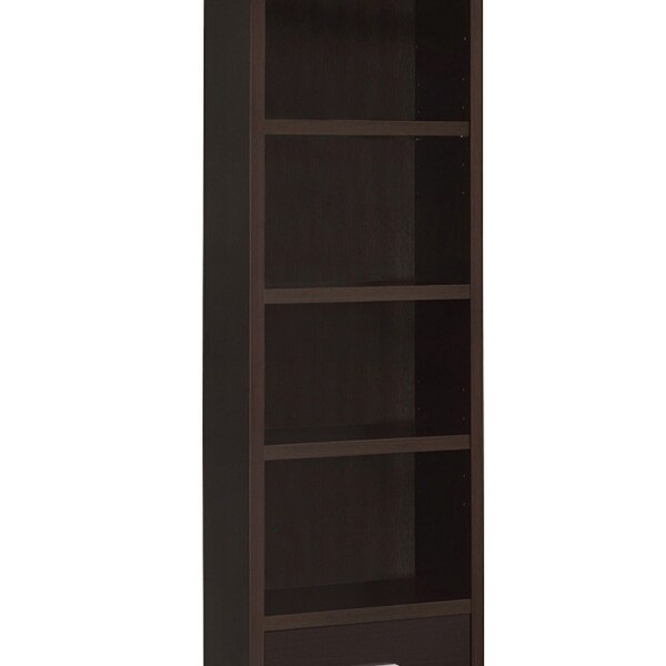 3 Shelf Wooden Media Tower with 2 Drawers， Dark Brown