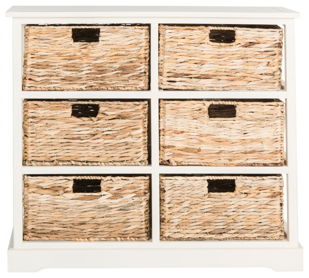 Nina 6 Wicker Basket Storage Chest Distressed White   Tropical   Accent Chests And Cabinets   by Rustic Home Furniture Deco  Houzz