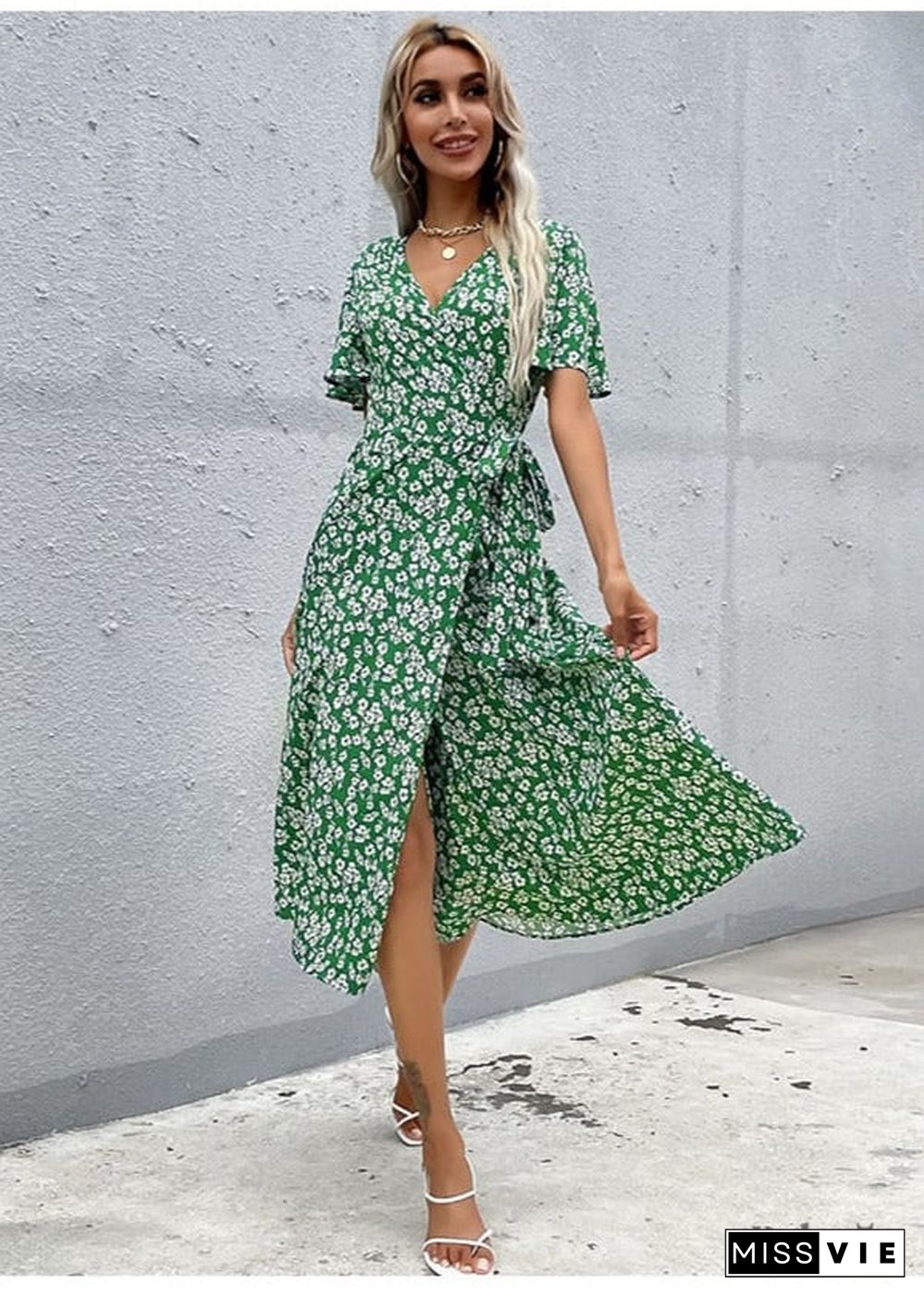 Boho High Waist Slim Printing Midi Dress Alona